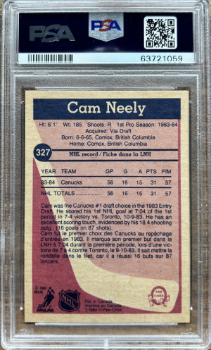 Cam Neely 1984 O-Pee-Chee Hockey #327 PSA 10 back