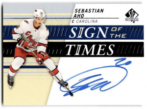 SEBASTIAN AHO Sign Of The Times AUTO HURRICANES!!! Hat Trick! front