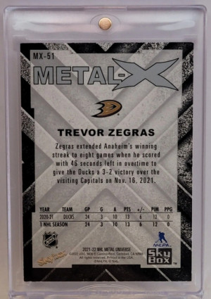 21-22 UD SKYBOX METAL TREVOR ZEGRAS METAL-X ROOKIE MX-51 ANAHEIM DUCKS back