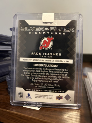 2021-22 Black Diamond JACK HUGHES SPECTRUM AUTO SSP #/10!!! Devils!!! Beauty!!! back