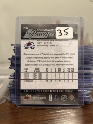 2015-16 UD Series 1 MIKKO RANTANEN YOUNG GUNS ROOKIE SP!!! Avalanche! back