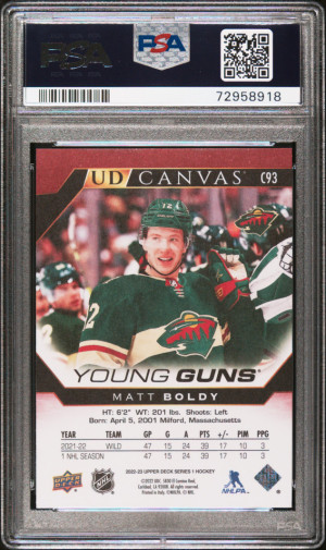 2022 UPPER DECK YOUNG GUNS RED CANVAS MATT BOLDY PSA 9 back