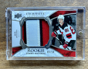 2019-20 Jack Hughes Exquisite Collection Rookie Jumbo Patch 1/10 front