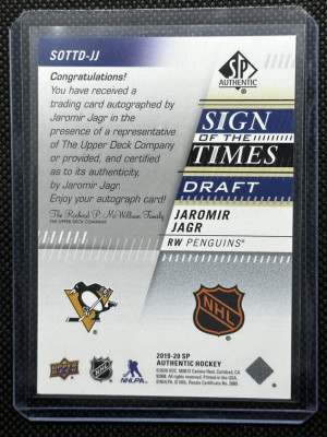 Jaromir Jagr 20/21 SP Authentic Sign of the Times back