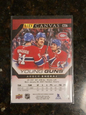 2022-23 Upper Deck Series 2 Arber Xhekaj Young Guns Canvas RC # C236 (22-23) UD back