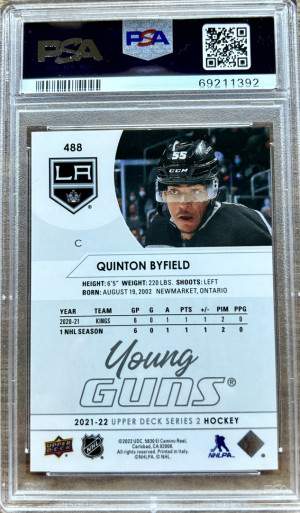 2021 Upper Deck Series 2 Young Guns Quinton Byfield #488 PSA 10 back
