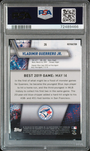 2019 BOWMAN'S BEST REFRACTOR #26 VLADIMIR GUERRERO JR. RC PSA 1 back