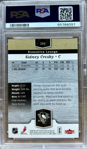 2006 FLAIR SHOWCASE #294 SIDNEY CROSBY PENGUINS PSA 10 back