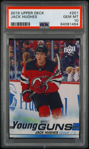 2019 Upper Deck Jack Hughes Young Guns PSA 10 front