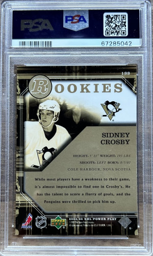 2005 UPPER DECK POWER PLAY #133 SIDNEY CROSBY RC PENGUINS PSA 10 back