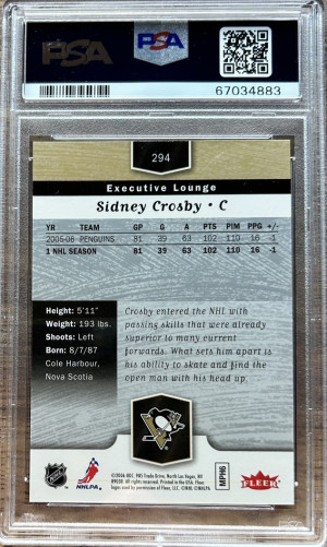 2006 FLAIR SHOWCASE #294 SIDNEY CROSBY PENGUINS PSA 10 back