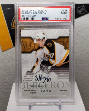 Patrice Bergeron 2003 SP Authentic Future Watch Auto PSA 9 Mint /900 front