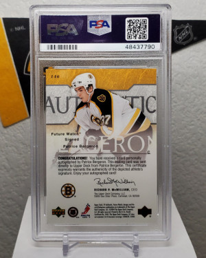 Patrice Bergeron 2003 SP Authentic Future Watch Auto PSA 9 Mint /900 back