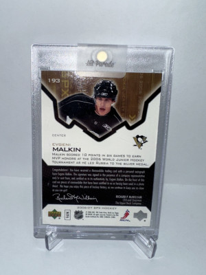 2006-07 SPX Evgeni Malkin Rookie Jersey Patch Auto  /799 #193 back