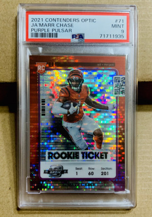 2021 contenders Optic Ja’Marr Chase Purple Pulsar /26 front