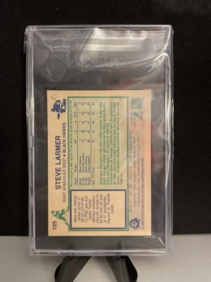 1983 O-Pee-Chee Steve Larmer #105 RC SGC 8 back