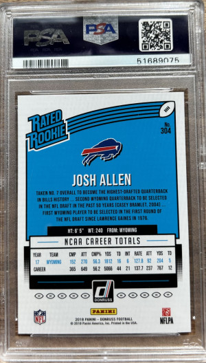 2018 PANINI DONRUSS #304 JOSH ALLEN RC BILLS PSA 10 back