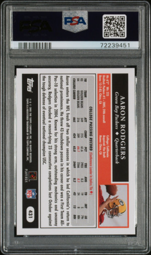 2005 TOPPS #431 AARON RODGERS RC PSA 10 back