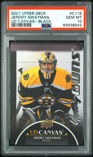 Jeremy Swayman Young Guns Canvas Black PSA 10 . Pop 33 front