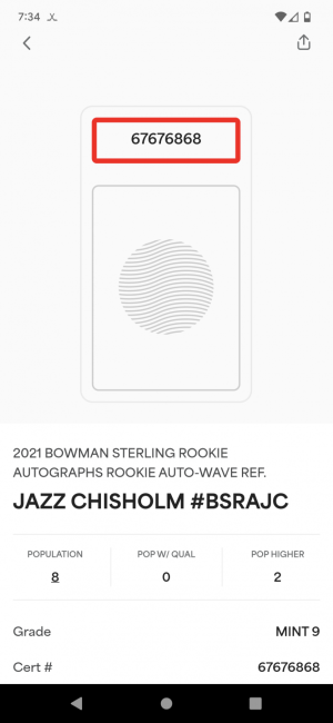 Jazz Chisolm Bowman Sterling Rookie wave /125 Auto PSA 9 back