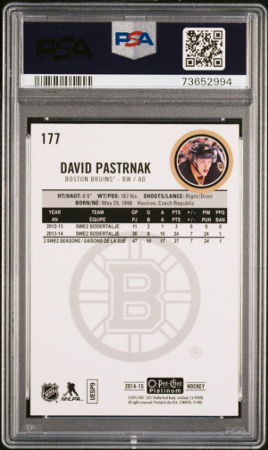 2014-15 O-Pee-Chee OPC Platinum #177 David Pastrnak RAINBOW Rookie RC PSA 10 back
