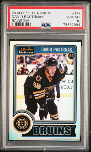 2014-15 O-Pee-Chee OPC Platinum #177 David Pastrnak RAINBOW Rookie RC PSA 10 front