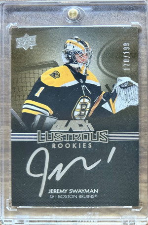 2021-22 UD Black Jeremy Swayman Black Lustrous Rookies AUTO /199 front