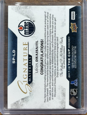 Leon Draisaitl 2017-18 Upper Deck The Cup Signature Materials Patch Auto /99 back