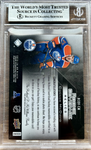 Connor McDavid 2015-16 Upper Deck Black Rookie Coverage Jersey BGS 8.5 back