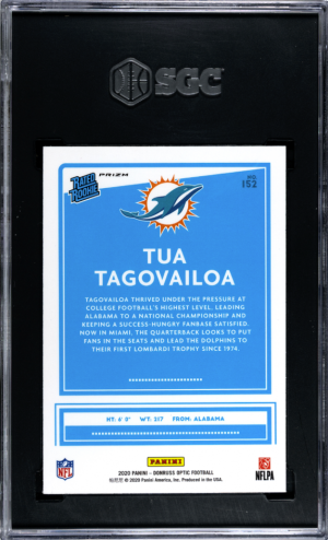 Tua Tagovialoa Donruss Optic Blue Hyper Prizm Rated Rookie SGC 10 back