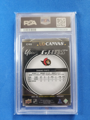 2021-22 Upper Deck Canvas Black Shane Pinto Rookie #C103 PSA 9 back