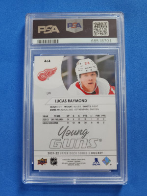 2021-22 Upper Deck Young Guns Lucas Raymond #464 Rookie PSA10 back