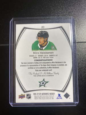 Miro Heiskanen 21-22 SP Authentic Black Auto SP back