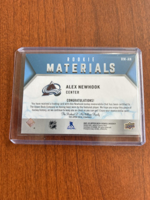 Alex Newhook Rookie Materials back