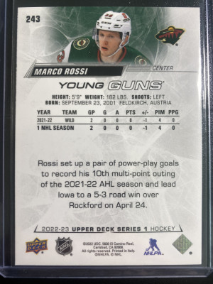 Marco Rossi 22-23 UD S1 Young Guns back