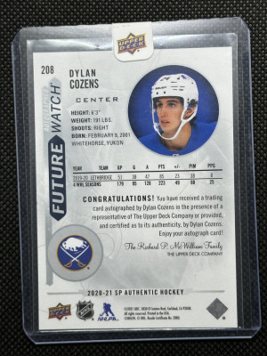 Dylan Cozens 20/21 SPA Future Watch Autograph back