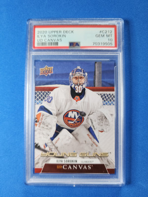 2020-21 Upper Deck Canvas Young Guns Ilya Sorokin PSA 10 front