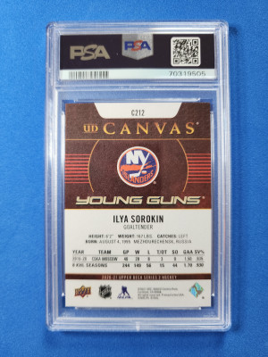 2020-21 Upper Deck Canvas Young Guns Ilya Sorokin PSA 10 back