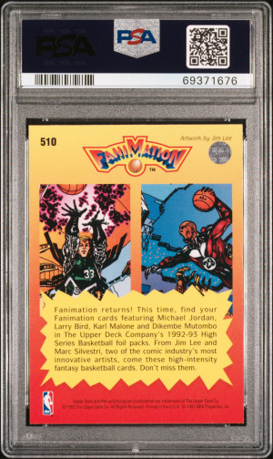 1992 UPPER DECK FANIMATION #510 MICHAEL JORDAN-LARRY BIRD PSA 10 back