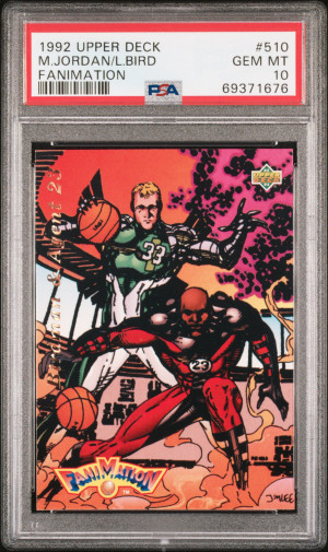 1992 UPPER DECK FANIMATION #510 MICHAEL JORDAN-LARRY BIRD PSA 10 front