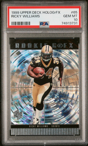 1999 UPPER DECK HOLOGrFX #65 RICKY WILLIAMS RC HEISMAN PSA 10 front
