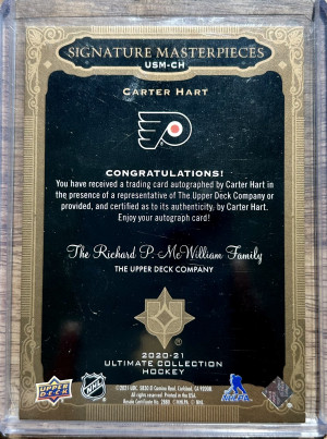 2020-21 Upper Deck Ultimate Collection Signature Masterpieces Carter Hart Auto back