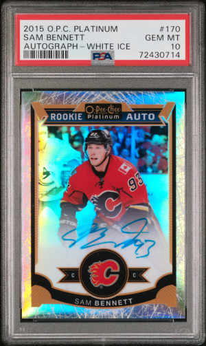 2015 OPC PLATINUM AUTO WHITE ICE SAM BENNETT RC #/99 POP 1 PSA 10 front