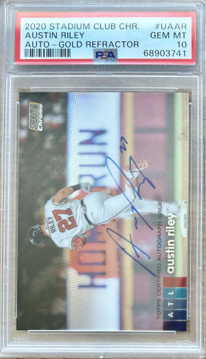 2020 Topps Stadium Club Chrome Austin Riley Auto-Gold Refractor /50 SSP PSA 10 front