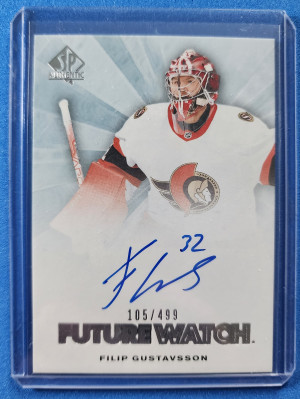 2021-22 SP AUTHENTIC FILIP GUSTAVSSON RETRO FUTURE WATCH AUTO ROOKIE/499 RFWA-FG front