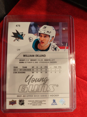2 cards- 2021 William Eklund Young Guns and Young Guns Canvas 475 and C234 back
