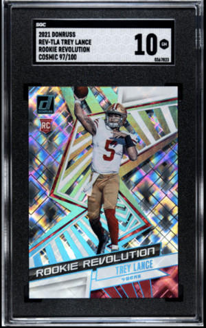 2021 Donruss Trey Lance Rookie Revolution Cosmic  97/100 SGC 10 front