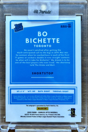 2020 Donruss Optic Rated Rookie Autograph Bo Bichette RC Auto back