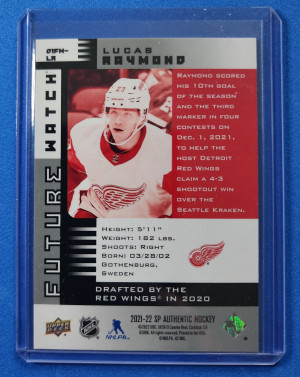 2021-22 SP Authentic 2001 Retro Future Watch #01FW-LR LUCAS RAYMOND /900 Rookie back