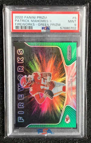 2020 Panini Prizm Patrick Mahomes Green Fireworks front